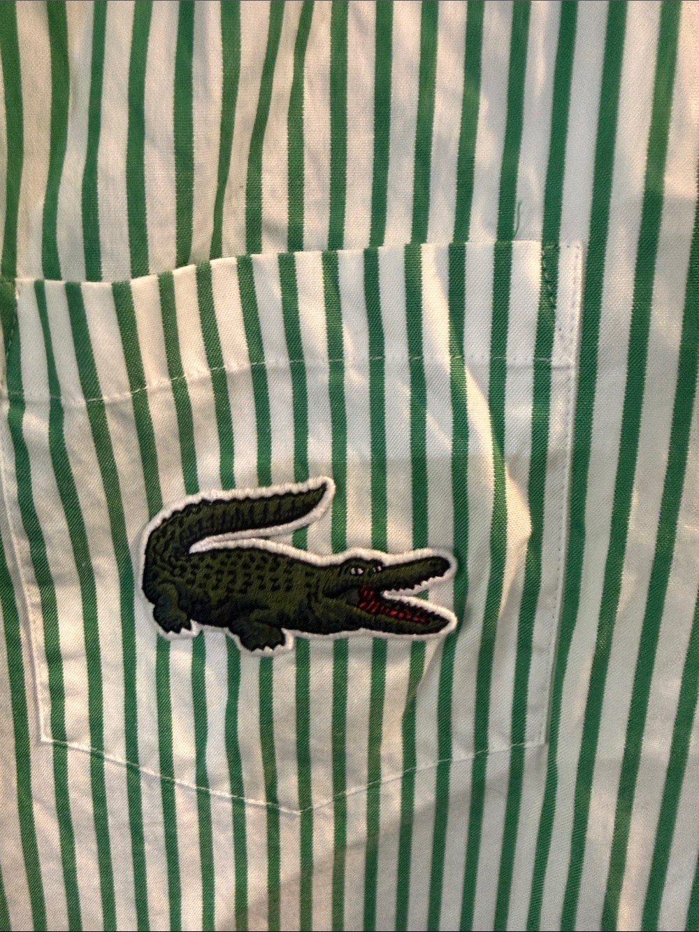 Lacoste Green & White Vertical Stripe Button-Up Shirt - Picture 3 of 4
